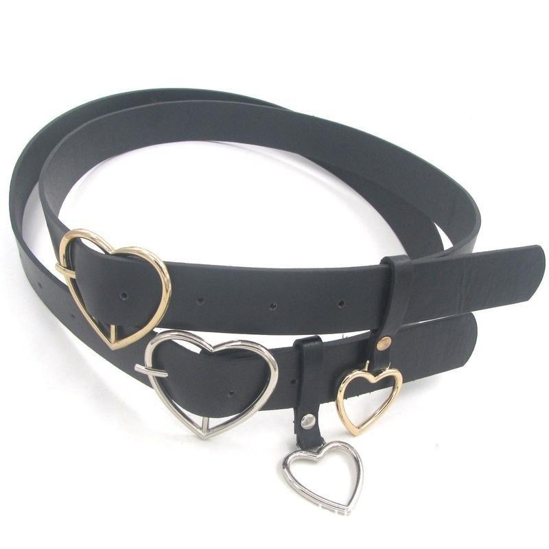 New Heart Buckle Leather Belt Adjustable Punk Fashion Waist Belts