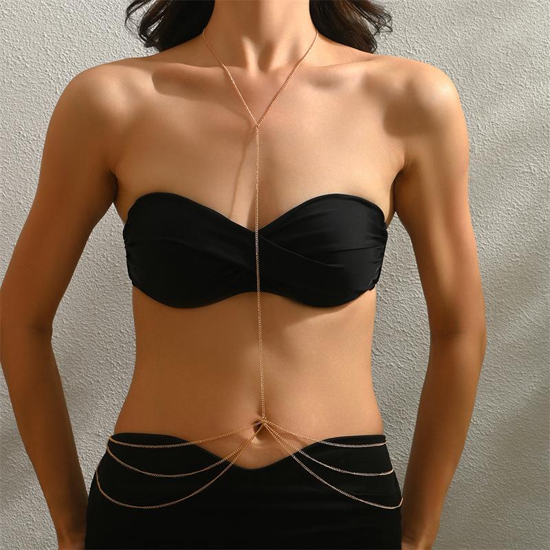 Simple Double Waist Chain Geometric Sequins Beach Party Imitation Pearl Body Chain Fashion