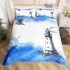 Nautical Anchor Duvet Cover Set Vintage Sail Boat Lighthouse Bedding Set Conch Starfish Seashell Ocean Wave Comforter Cover King