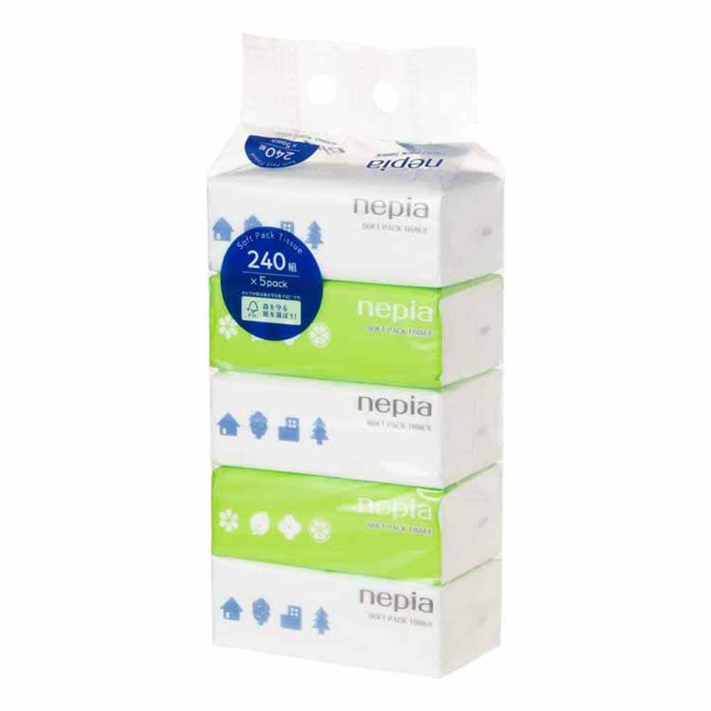 Nepia Soft Pack 480 sheets x 5 Value Large Capacity Tissues, (240 pairs) packs, Pack,