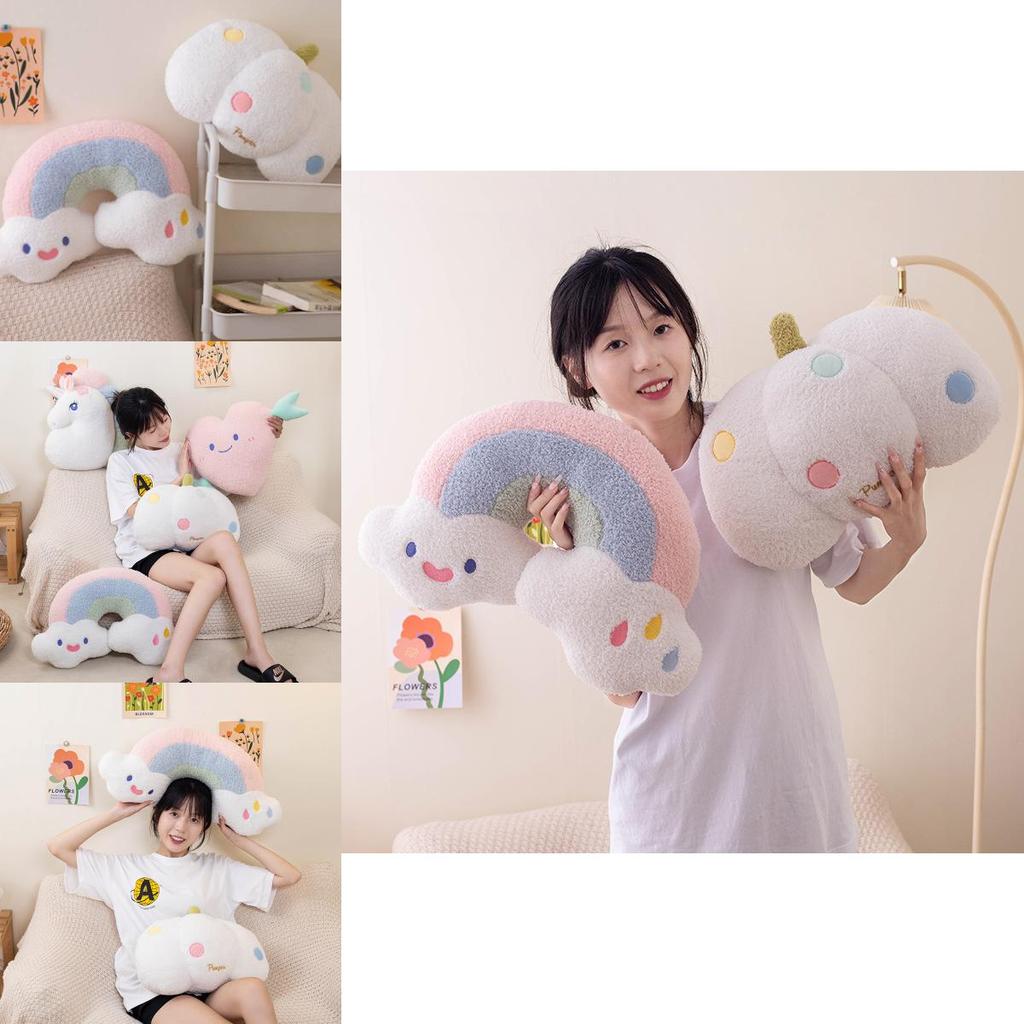 Unique Ins Style Simple Unicorn Rainbow Cloud Heart Plush Pillow For Sofa And Bed