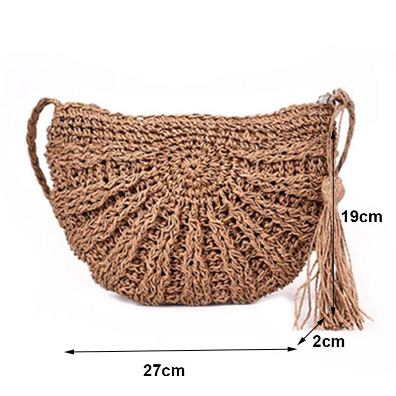 

Yogodlns Half Round Straw Bags for Women Summer Beach Rattan Bag Handmade Woven Half Moon Crossbody Handbags Bohemia
