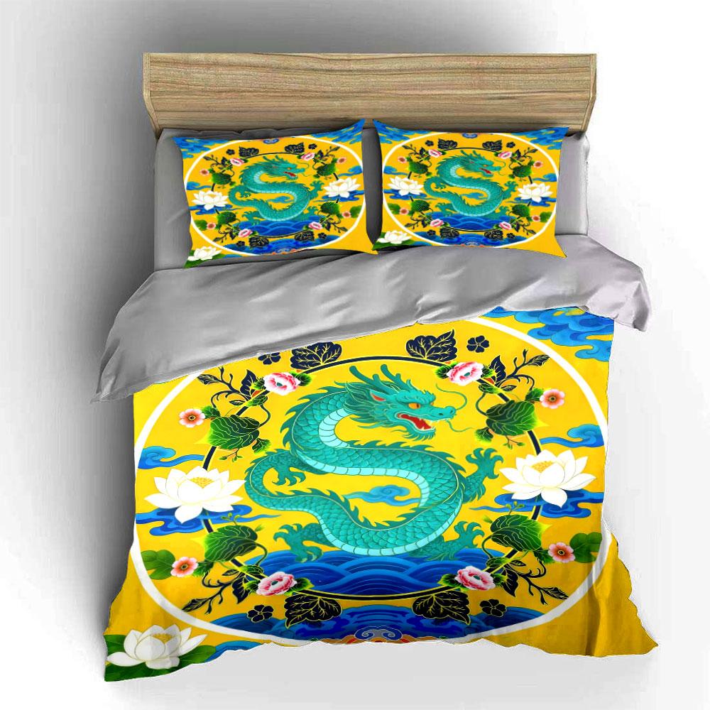 Asian Dragon Art Set - Home Decor Soft Comfortable Duvet Cover Bedding Set Included 1*Duvet Cover & 2*Pillowcases, Gift