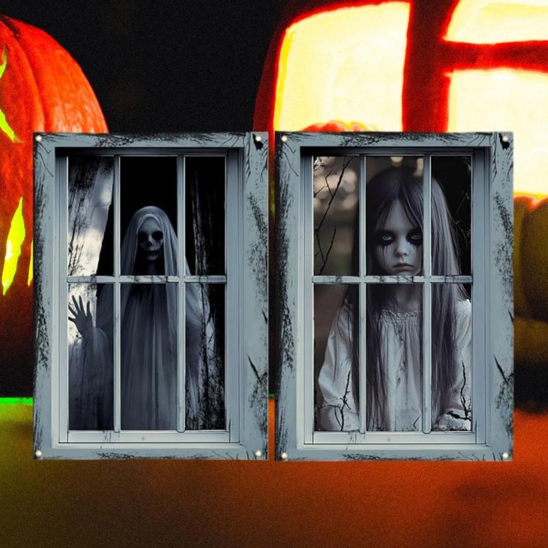 Halloween Door Curtain Scary Window Hanging Fabric Background Decoration For Party Polyester Washable Ornament