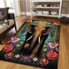 Elephant and Floral Rug for Elegant Living Rooms - Exotic Animal Design Floor Mat, Luxury Home Decor Skid Resistant Carpet