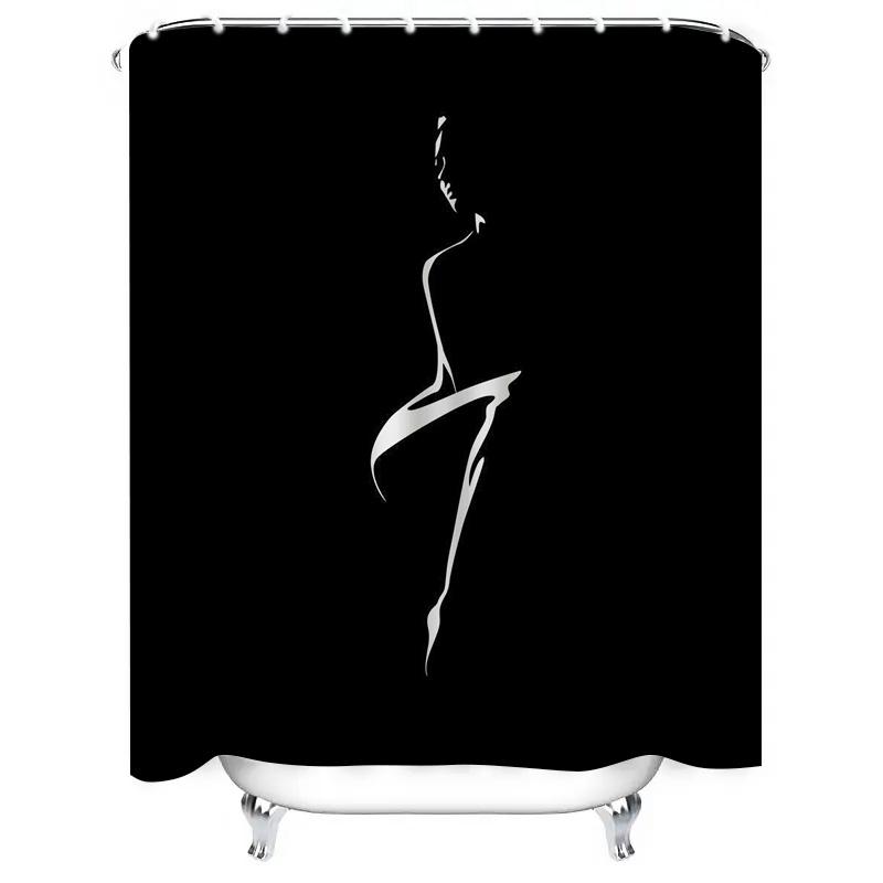Minimalist Silhouette Design Waterproof Shower Curtain Heat Resistant Machine Washable Non-Transparent 180x180cm