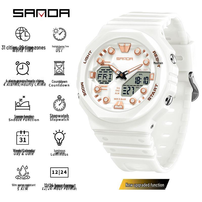 Sanda Trendy Luminous Waterproof Multifunctional Unisex Electronic Watch