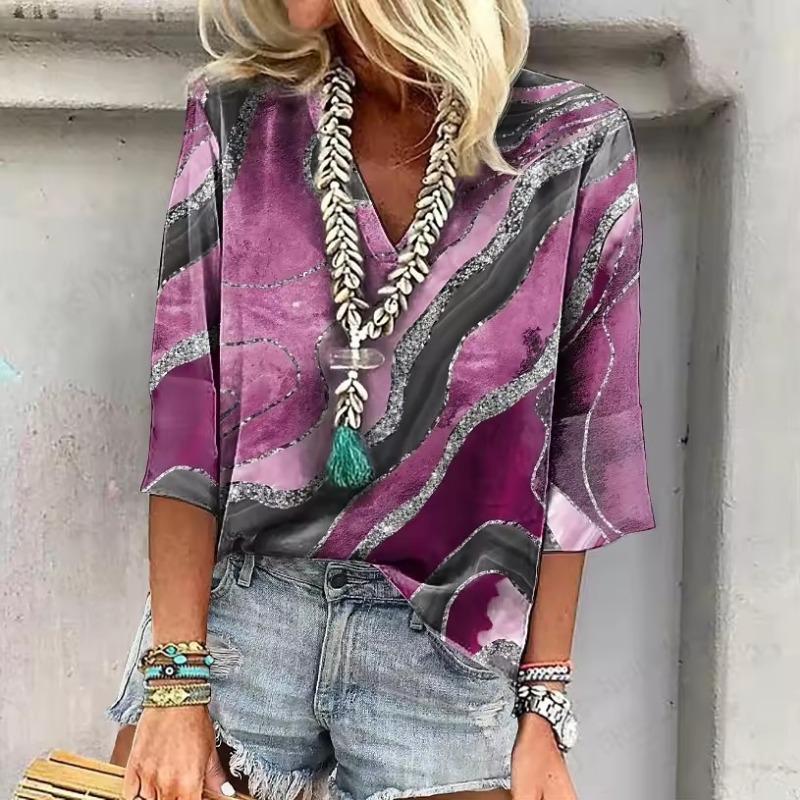 Summer New Women T-shirt Floral 3d Print Tshirt Women Fashion V-Neck Short Sleeve Oversized Tops Tee Female Clothes Harajuku Y2k