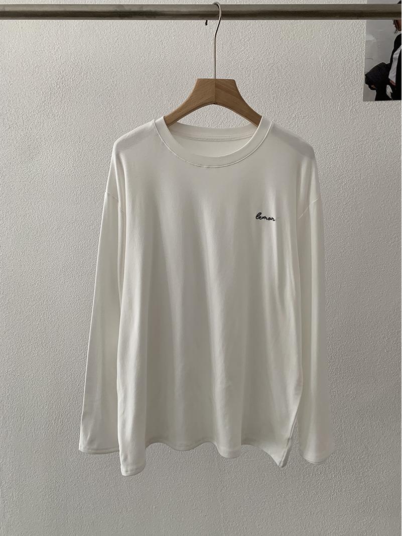 Oumalai Embroidered Letter Fleece-Lined Long Sleeve T-Shirt One Size белый