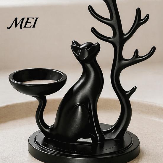 Small Countertop Organizer Cute Cat Tree Branch Jewelry Organizer, 3D Printed Earring Bracelet Hair Gifts for Lovers Tie Storage Holder, Decorative