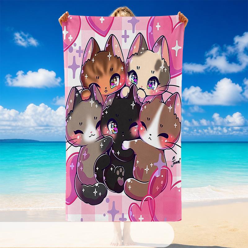 Quick Dry Beach Towel Cat Pattern, Lightweight Absorbent Towel for Pool Beach Vacation Use
