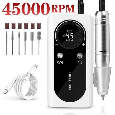 Electric Nail Drills Rechargeable 45000 RPM Nail Filer Machine With LCD Display 2 Rotations for Acrylic Nails Gel Nails Manicure