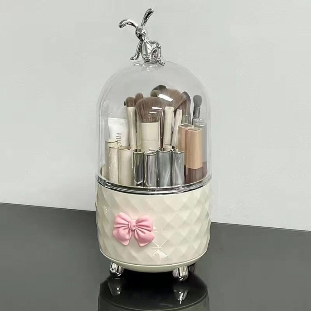 

Rotatable Cosmetics Storage Box with Cover Compartment Dressing Table Shelf Jewelry бежевый