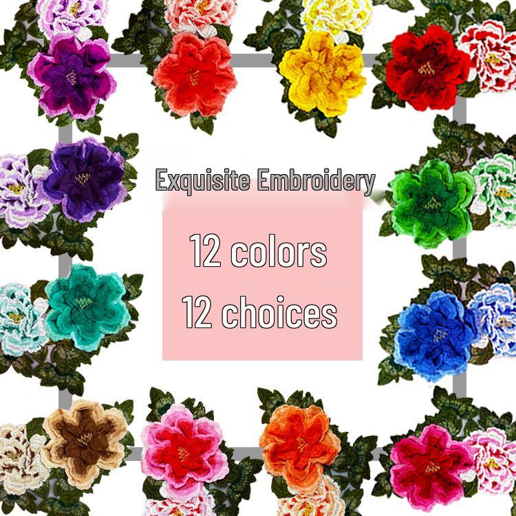 Three-Dimensional Peony Lace Embroidered Patch for Clothing