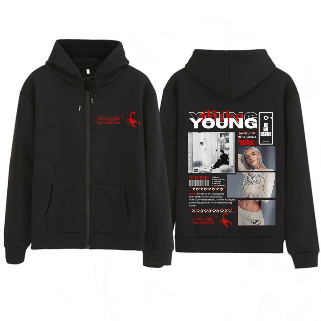 Jonge Miko Late Checkout Tour Print Rits Hoodie Mannen Vrouwen Esthetische Trend Sweatshirts Losse Jas