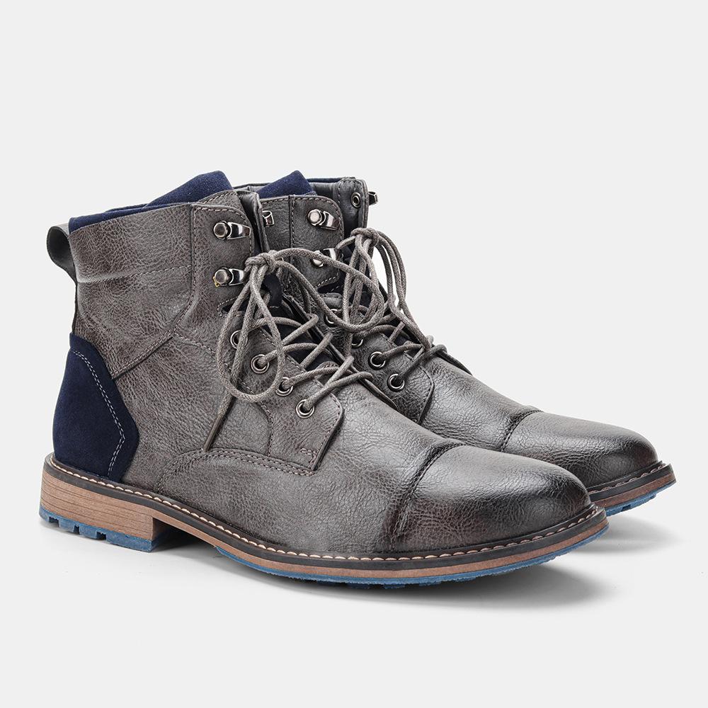 Men's Boots New Plus Size Men's Leather Boots Single Boots Fashionable Workwear Short Boots High Top Shoes