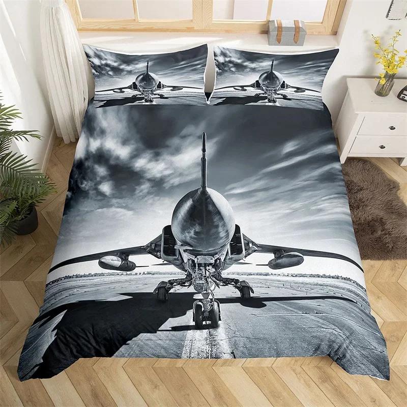3D Airplane Duvet Cover King Aircraft Transportation Bedding Set Microfiber Globe Comforter Cover Helicopter Decor Quilt Cover