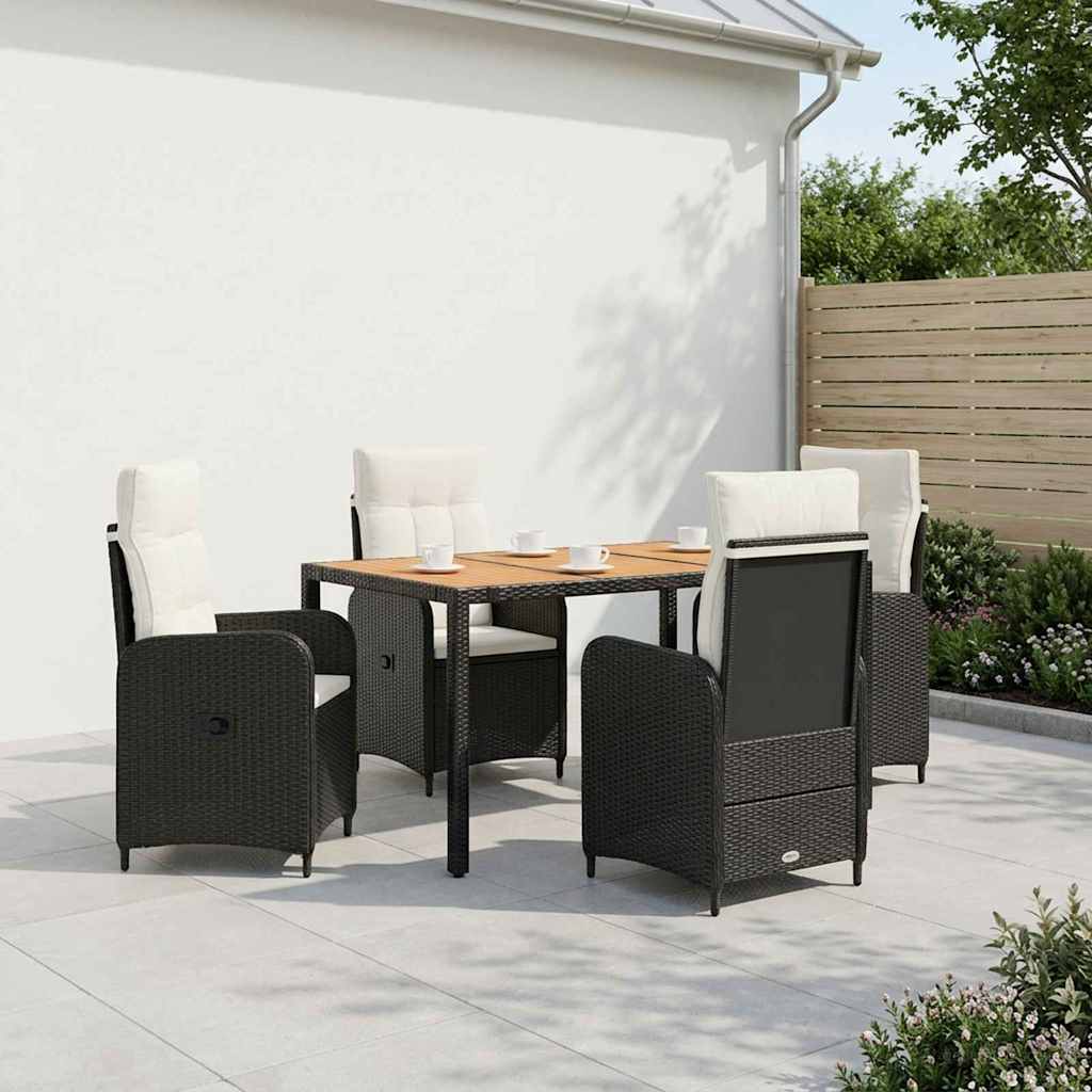 Outdoor Table Set 5 Pieces Black and Cream White