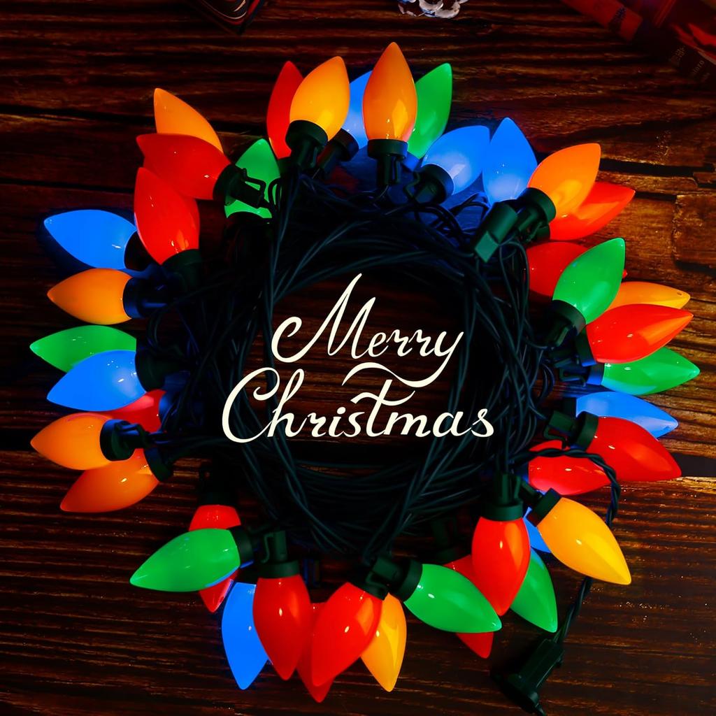 Multi Color C9 Big Bulbs Classic Christmas Lights 50 LED 32ft Indoor Outdoor Home Yard Xmas Tree Decorations (Multi Color - 50LED)
