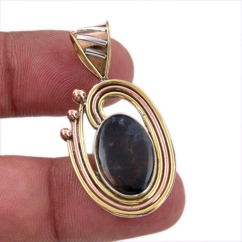 

Натуральный камень Питерсит 925 Стерлинговое серебро Двухцветная подвеска 1,50 W3u70