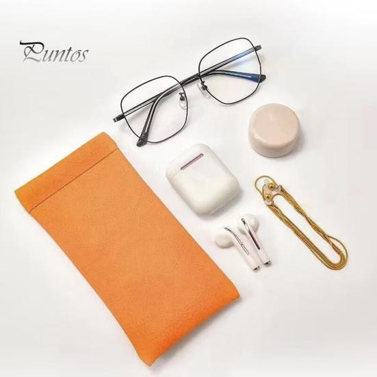 2 Pcs Sunglasses Pouch Soft Auto-Closing Stylish Case Faux Leather Anti-Scratch Lining Compact Glasses Bag Microfiber Screen Cleaning Bag
