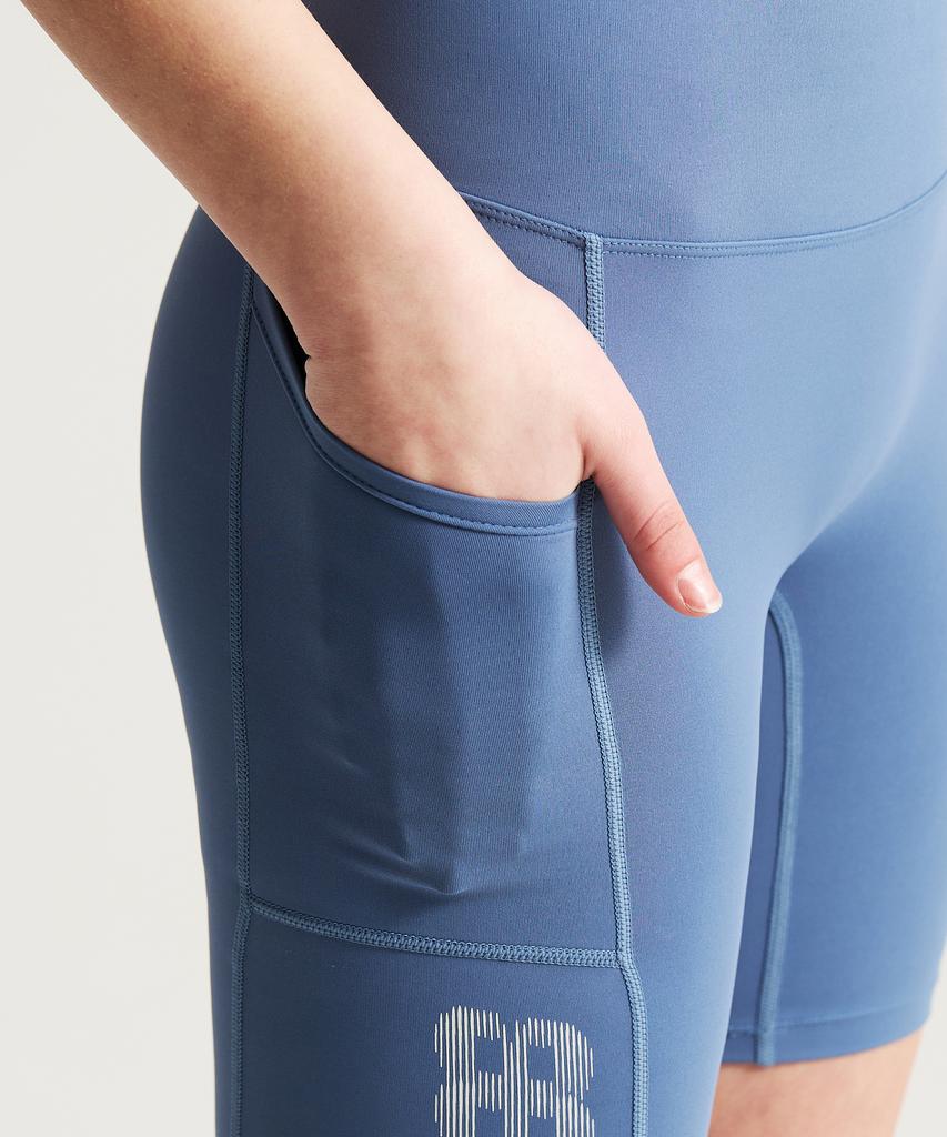 Leijibi Core Flex Pocket Women'S Leggings Knee-Length Running Shorts Blue