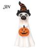 Halloween Window Ornaments Ghost Dog Figurine, Wizard Hat Pumpkin Resin Statue, Cute Tabletop Decor Indoor Haunted House Supplies for Entryway