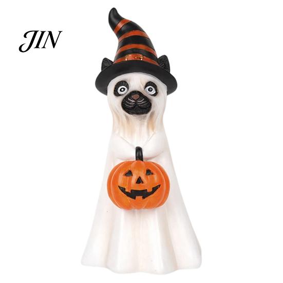 Halloween Window Ornaments Ghost Dog Figurine, Wizard Hat Pumpkin Resin Statue, Cute Tabletop Decor Indoor Haunted House Supplies for Entryway