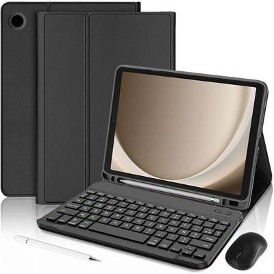 Keyboard Case for Samsung Galaxy Tab A9 Plus / A11 Plus, Black PU Leather with Keyboard + Mouse + Stylus