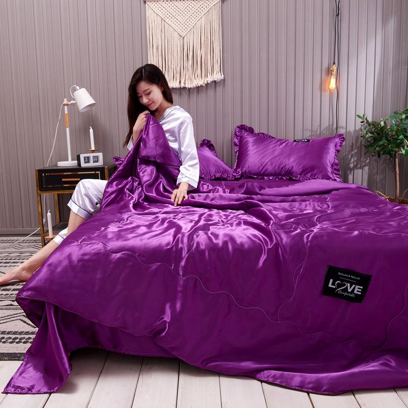 Wasbare Ice Silk Zomer Effen Kleur Superzachte Antislip Jacquard Bedovertrek Quilten Voor Volwassenen Kinderen Ademende Slaapsprei 100x150cm