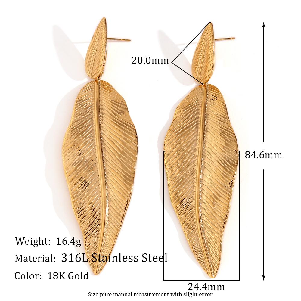 MamacitaSlay 316L Stainless Steel Double Leaf Dangle Earrings 18K Gold Plated Waterproof Jewelry For Women Statement Earrings золотой