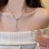 Bow pearl fringed necklace women's light luxury design titanium steel neck chain Internet celebrity collarbone chain