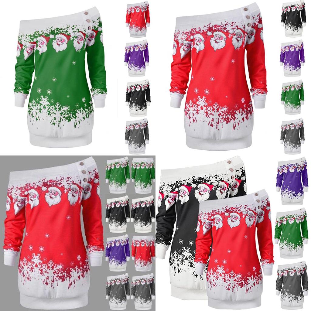 Women's Christmas Jumper Tops In Vibrant Colors With Festive Santa Claus Print