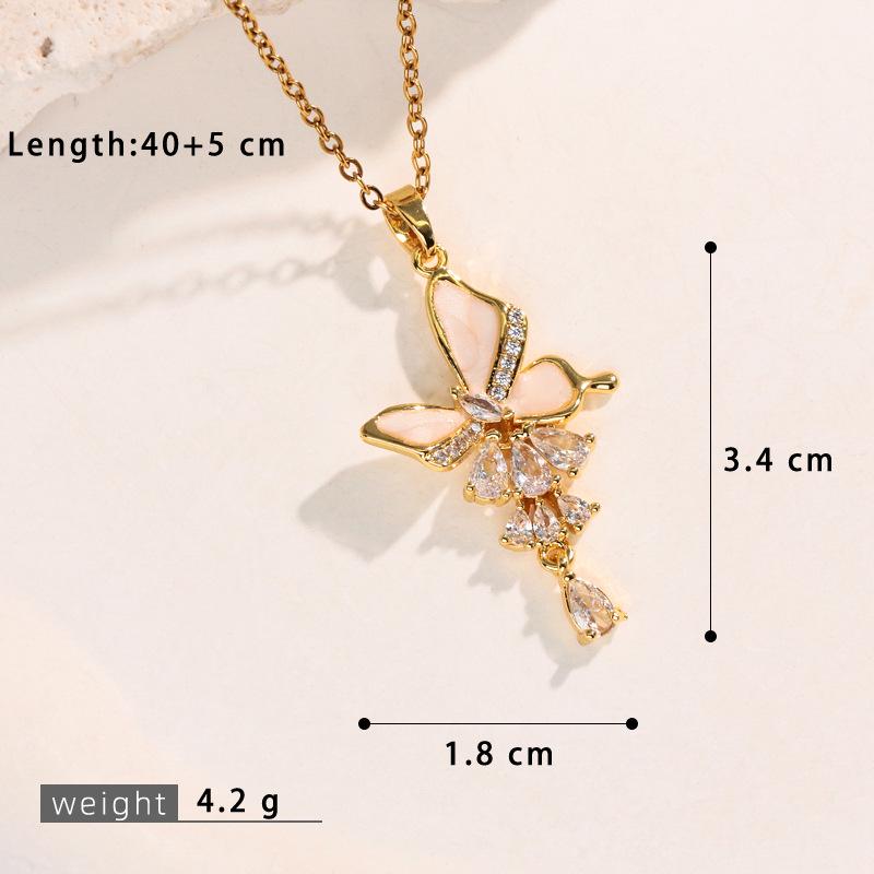 Sweet Temperament Butterfly Pendant Clavicle Necklace - Micro-inlaid Color Drip Oil, New Fashion for Women