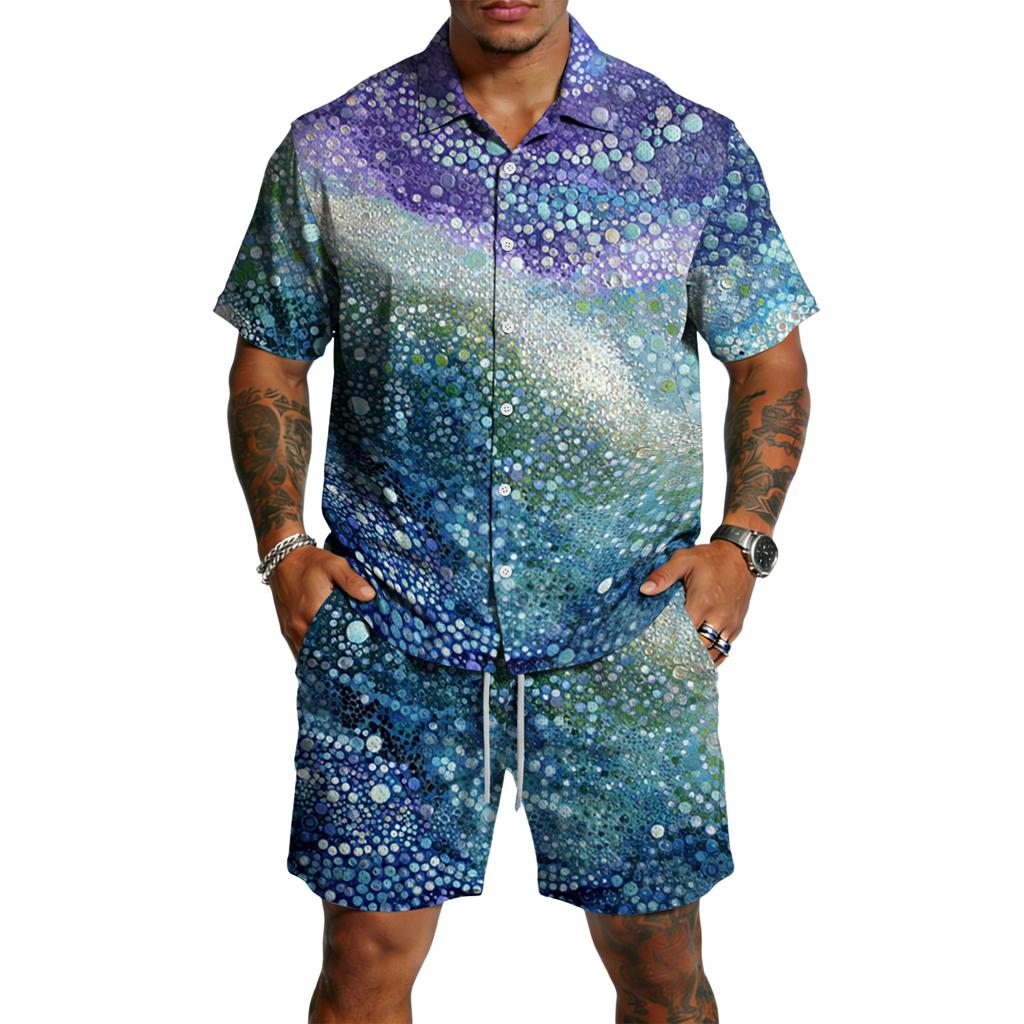 Men's Casual Lightweight Breathable Short-Sleeve Shirt And Shorts Set