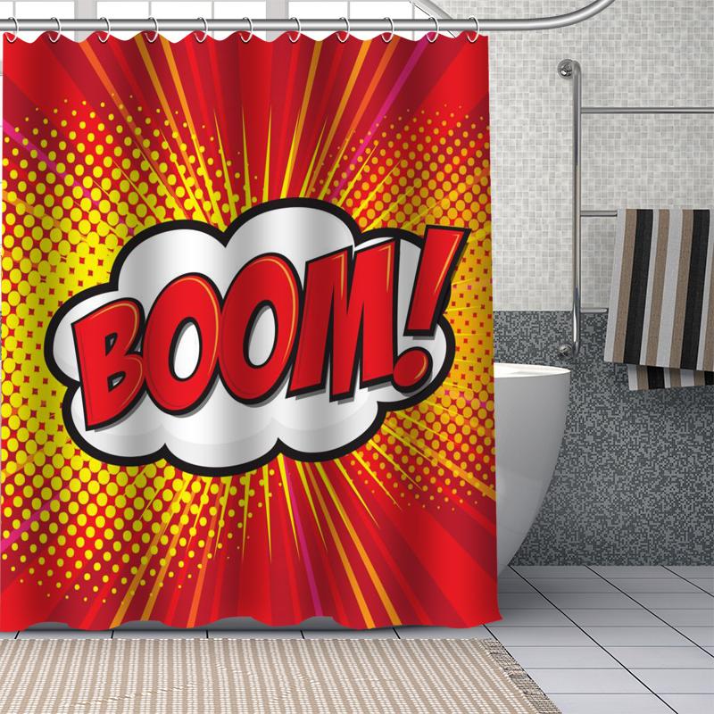 Comic-pop Art City Explosion Humor Expressions Shower Curtains Bathroom Curtain Fabric Washable Polyester for Bathtub Decor Set