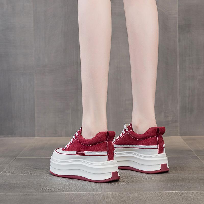 Inner height increase small women's shoes spring new leather breathable 8 thick-soled shallow mouth low-top casual board shoes