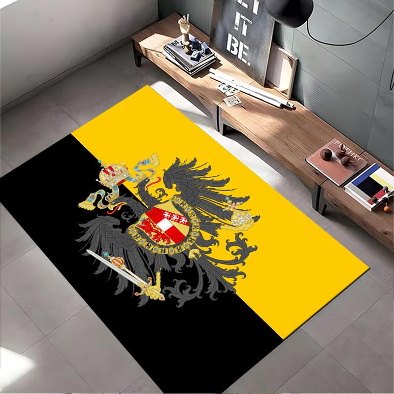 Imperial Eagle Crest On Black/Gold Rug Non-slip Rug Suitable for Living Room and Bedroom Sofas.