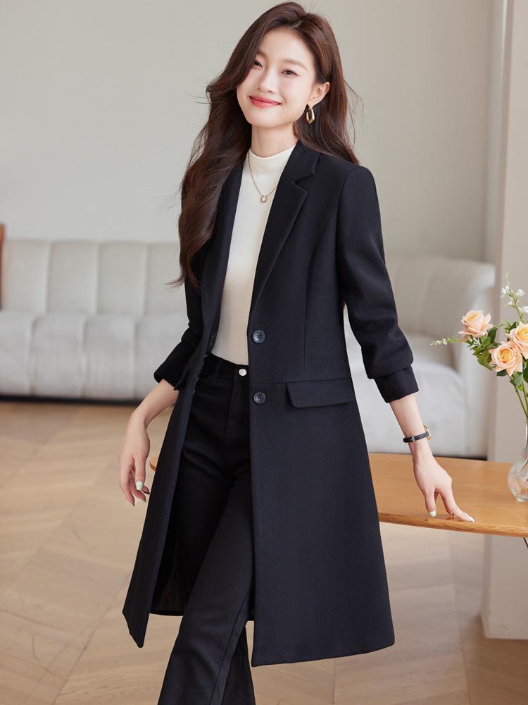 Women's High-End Two-Button Wool Tweed Suit Coat - Autumn/Winter 2024 Professional Trench Outerwear.