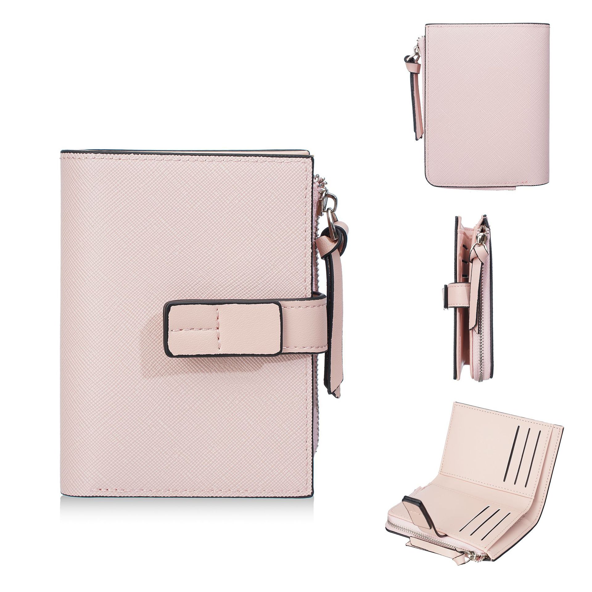 

Women Wallet Short Bifold Leather Wallet Zipper Coin Purse Multi Card Holder Small Clutch Wallet Multi Card Holder Gift for Men розовый