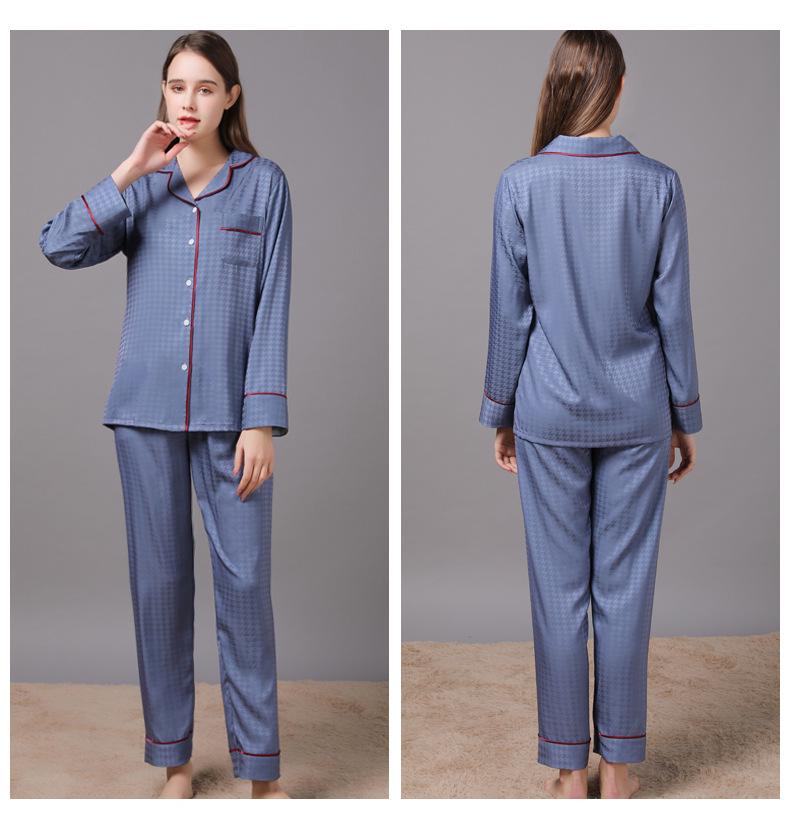 2022 Jarní a podzimní pár pyžam z ledového hedvábí - Dámské a pánské dlouhé kalhoty, nadměrná velikost, domácí oblečení