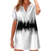 Women's Fashion Casual V-neck Short Sleeve Button Retro Color Block Splicing Print Dress