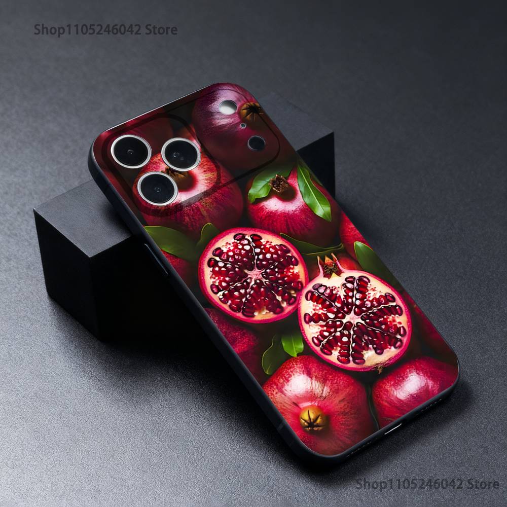 

Cute pomegranate Phone Case For iPhone 17,16,15,14,13,12,11,Pro,Max,Plus Black Shockproof Soft Cover iPhone12PROMAX