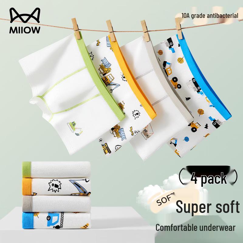 Miiow Boys  4-Pack Silk-Lined Antibacterial Cotton Boxer Briefs 130