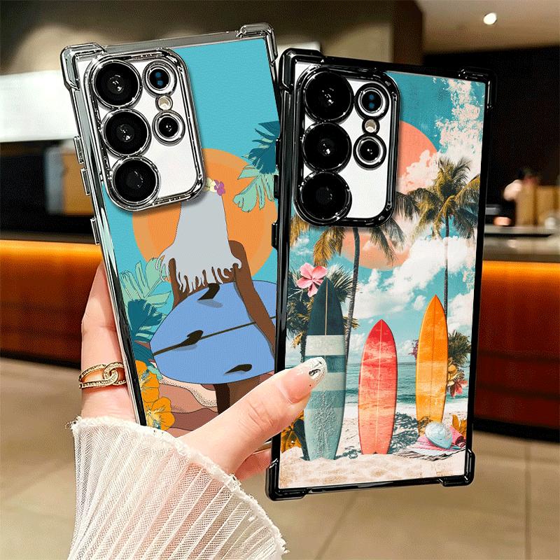 Surfboard Surfing Surf Summer Plating Phone Case For Samsung Galaxy S24 S25 FE S26 Edge S23 Ultra S22 S21 Plus S20 Anti-Fall Air