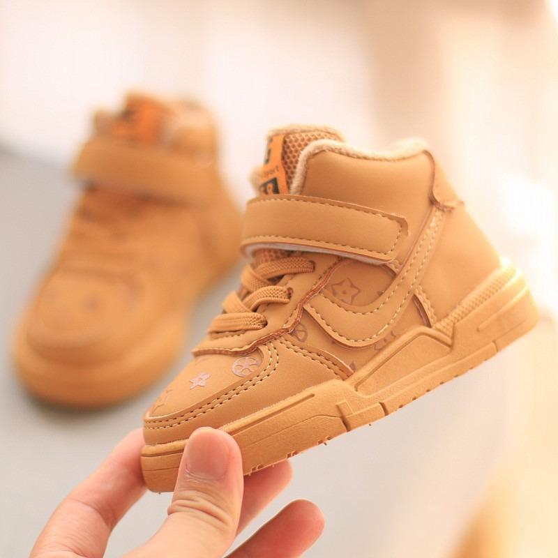 Fashion Retro High-top Children's Sports Shoes Thin Velvet Winter Casual Soft-soled Toddler Shoes Little White Shoes