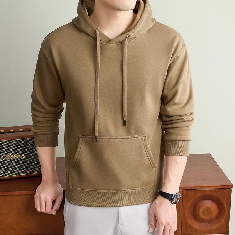 Autumn/Winter Fashion Trend Solid Color Hooded Pullover Sweatshirt with Patch Pocket and Custom Logo.