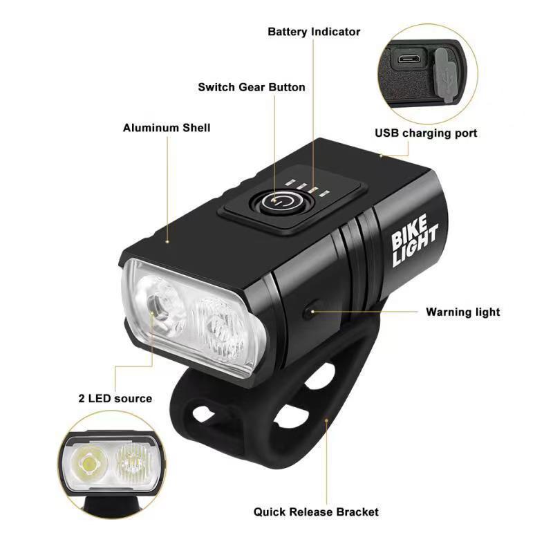 Dual T6 Aluminum Bike Headlight Set: High/Low Beam, USB Charging, Front & Rear Lights for Outdoor Riding