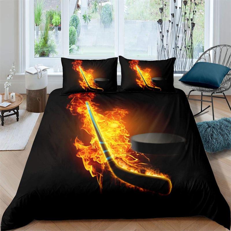 Ice Hockey Duvet Cover Hockey Player Bedding Set Winter Sports Event Comforter Cover Twin Full For Kids Boys Girls Bedroom Decor
