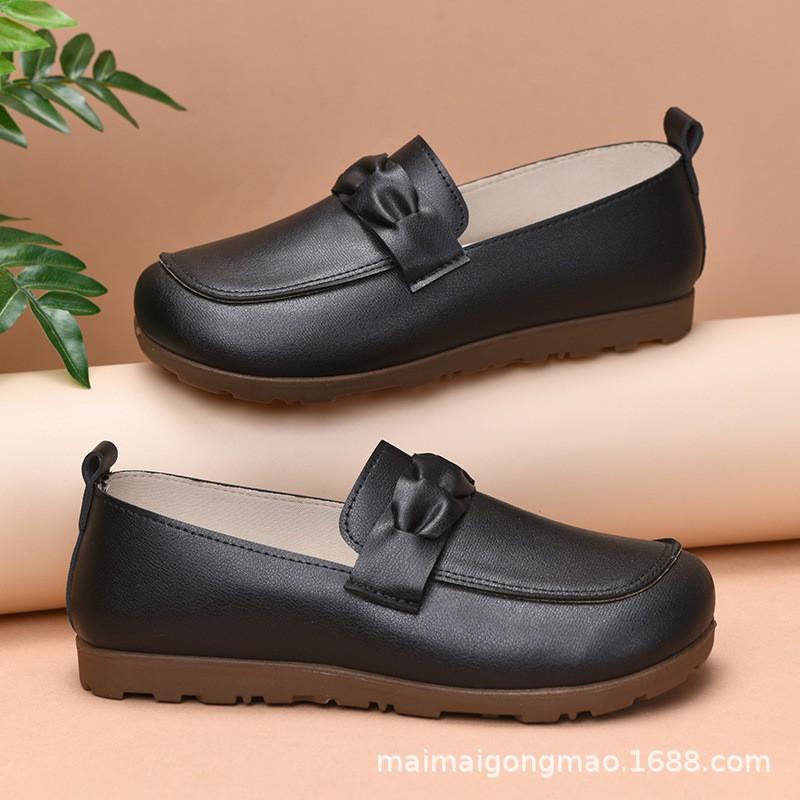 Womens Flat Loafers Casual Slip-On Shoes Round Toe PU Leather Comfortable Non-Slip Rubber Sole